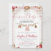 watercolor floral strawberry baby is brewing apple einladung (Vorderseite)