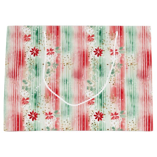 Watercolor Floral Striped Holiday Große Geschenktüte (Vorderseite)
