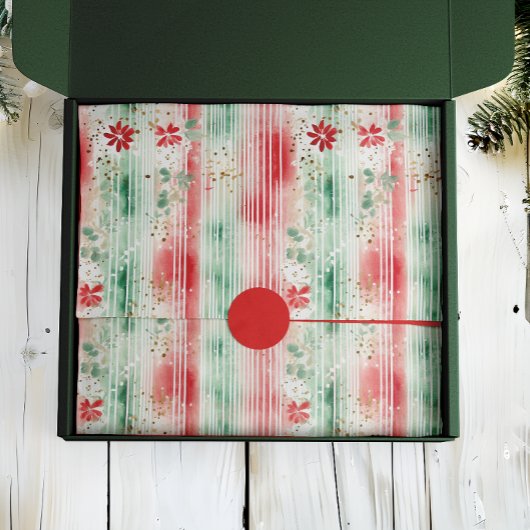 Watercolor Floral Striped Holiday Seidenpapier