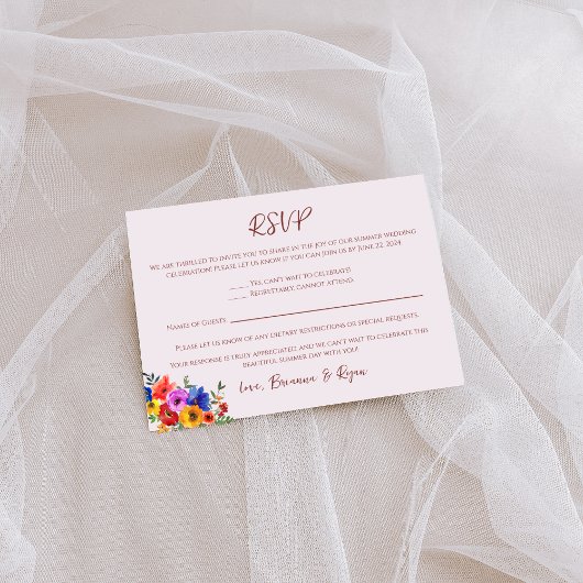 Watercolor Floral Summer Wedding RSVP Card