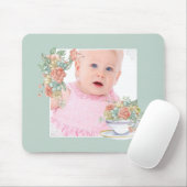 Watercolor Floral Teacup Custom Photo Mousepad (Mit Mouse)
