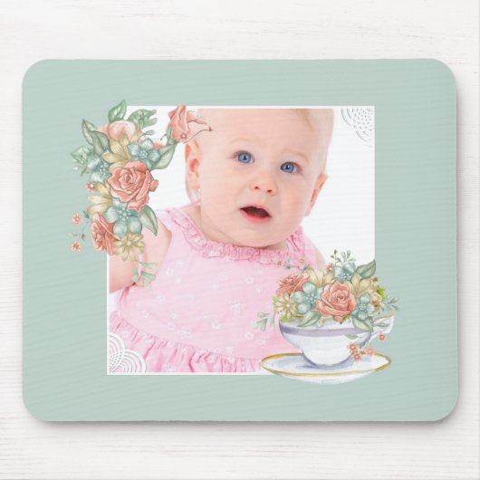 Watercolor Floral Teacup Custom Photo Mousepad (Vorne)