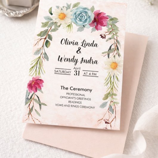 Watercolor Floral Wedding Ceremony Invitation Einladung