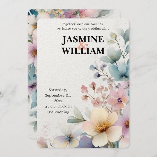 🎨 Watercolor Floral Wedding 💐 Einladung 💍 (Vorne/Hinten)