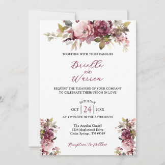 Watercolor Floral Wedding Invitation Burgundy Pink Einladung