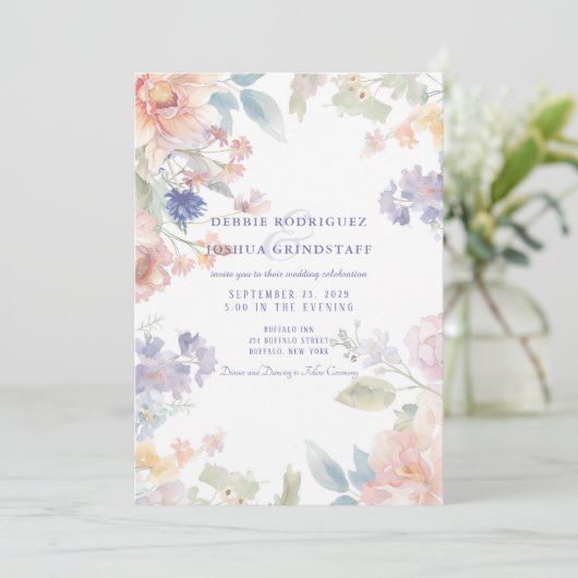 Watercolor Floral Wedding Invitation Einladung (Stehend Vorderseite)