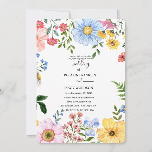 watercolor floral wedding Invitation Einladung (Vorderseite)