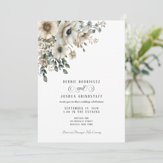 Watercolor Floral Wedding Invitation Einladung (Stehend Vorderseite)