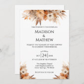 Watercolor Floral Wedding Invitation Orange Brown Einladung (Vorne/Hinten)