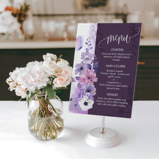 Watercolor Floral Wedding Menu Card Menükarte