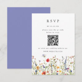 Watercolor Floral Wedding QR Code Response Card RSVP Karte