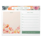 Watercolor Floral Weekly Family Calendar und Notes Notizblock (Vorderseite)