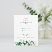Watercolor Floral White Green Wedding RSVP Karte (Stehend Vorderseite)