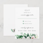 Watercolor Floral White Green Wedding RSVP Karte (Vorne/Hinten)