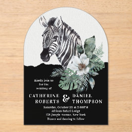 Watercolor Floral Wild Zebra Safari Wedding Acryleinladungen