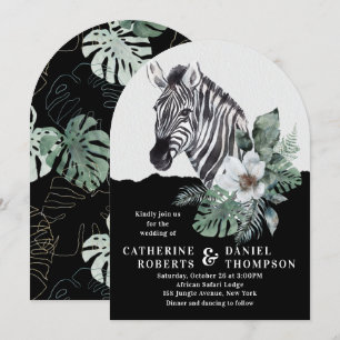 Watercolor Floral Wild Zebra Safari Wedding Einladung