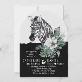 Watercolor Floral Wild Zebra Safari Wedding Einladung
