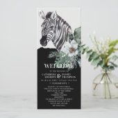 Watercolor Floral Wild Zebra Safari Wedding Programm (Stehend Vorderseite)