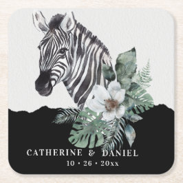 Watercolor Floral Wild Zebra Safari Wedding Rechteckiger Pappuntersetzer