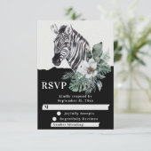 Watercolor Floral Wild Zebra Safari Wedding RSVP Karte (Stehend Vorderseite)