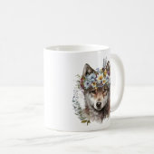 Watercolor Floral Wolf Kaffeetasse (VorderseiteRechts)