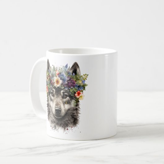 Watercolor Floral Wolf Kaffeetasse (Vorderseite Links)