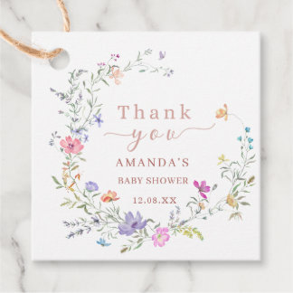 Watercolor Floral Wreath Baby Shower Favor Tags Geschenkanhänger