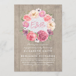 Watercolor Floral Wreath Rustic Engagement Party Einladung