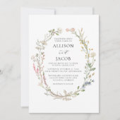 Watercolor Floral Wreath Wedding Einladung (Vorderseite)