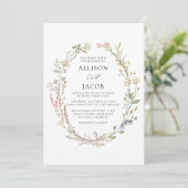 Watercolor Floral Wreath Wedding Einladung (Stehend Vorderseite)