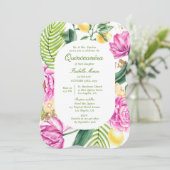 Watercolor Floral Zweisprachige Spanische Quinceañ Einladung (Stehend Vorderseite)