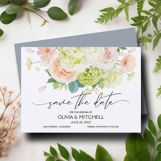 Watercolor Florals Dusty Blue Wedding Save The Date