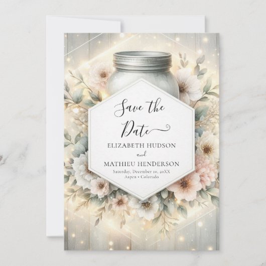 Watercolor Florals Mason Jar Wedding Save The Date (Vorderseite)