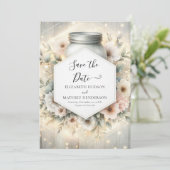 Watercolor Florals Mason Jar Wedding Save The Date (Stehend Vorderseite)