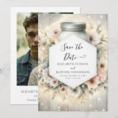 Watercolor Florals Mason Jar Wedding Save The Date (Vorne/Hinten)