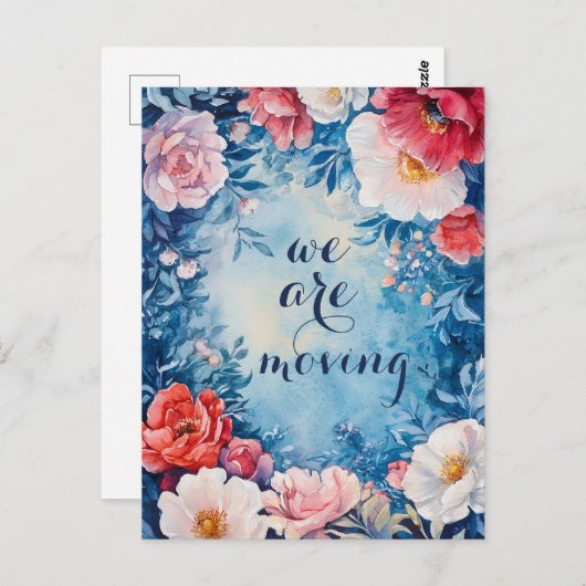 Watercolor Florals neue Ankündigung zur Adressenve Postkarte (Vorne/Hinten)
