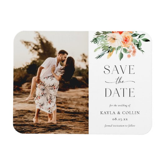Watercolor Florals Wedding Foto Save the Date Magnet (Horizontal)