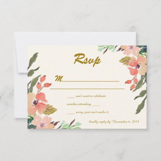 Watercolor Florals Wedding RSVP Einladung (Vorderseite)