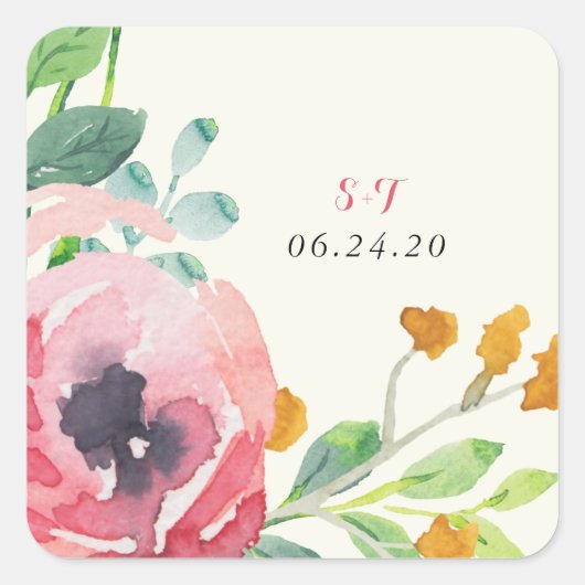 Watercolor Florals Wedding Stickers (Vorderseite)