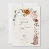 Watercolor Florals Western Cowboy Boots Wedding Einladung (Vorderseite)