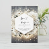 Watercolor Florals White Roses Wedding Save The Date (Stehend Vorderseite)
