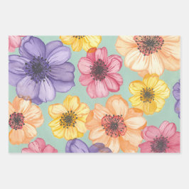 Watercolor Florals Wrapping Paper Geschenkpapier Set