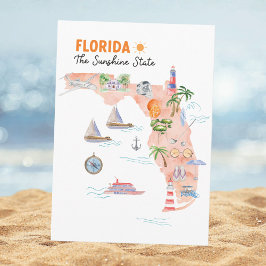 Watercolor Florida State Art Map Flat Greeting Karte