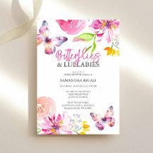 Watercolor Flower Butterfly Baby Shower Invitation