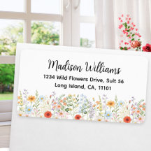 Watercolor Flower Elegant Script Return Address