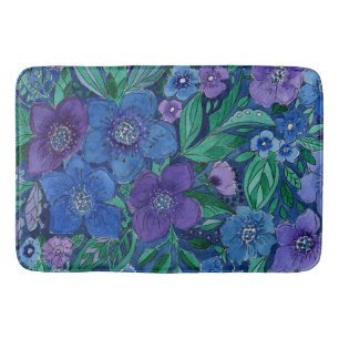 Watercolor, flower garden badematte