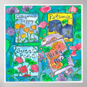 Watercolor Flower Seed Packets Poster