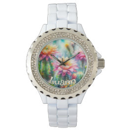 Watercolor Flowering Succulent Cacti Personalized Armbanduhr