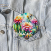 Watercolor Flowering Succulent Cacti Personalized Button (Beispiel)