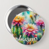 Watercolor Flowering Succulent Cacti Personalized Button (Vorne & Hinten)